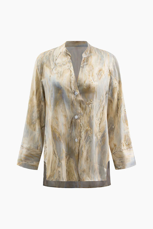 Amaya™️ | Asymmetrische blouse met marmerprint en lange mouwen